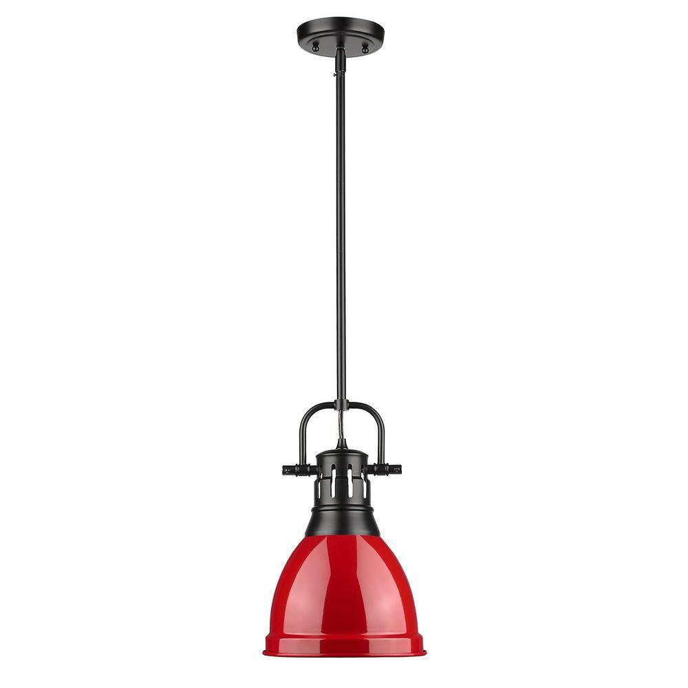 Duncan Small Pendant with Rod in Black with a Red Shade