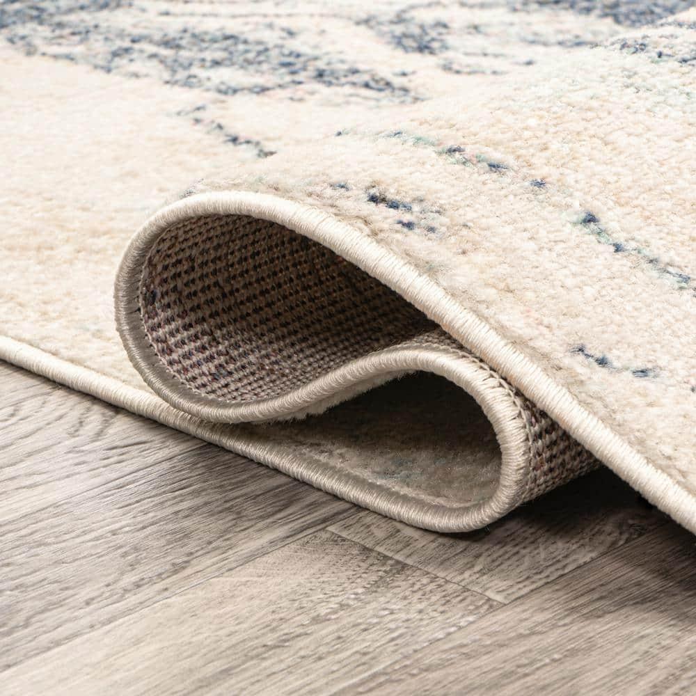 8' x 10' Marmo Abstract Marbled Modern Area Rug, Blue/Cream - JONATHAN Y