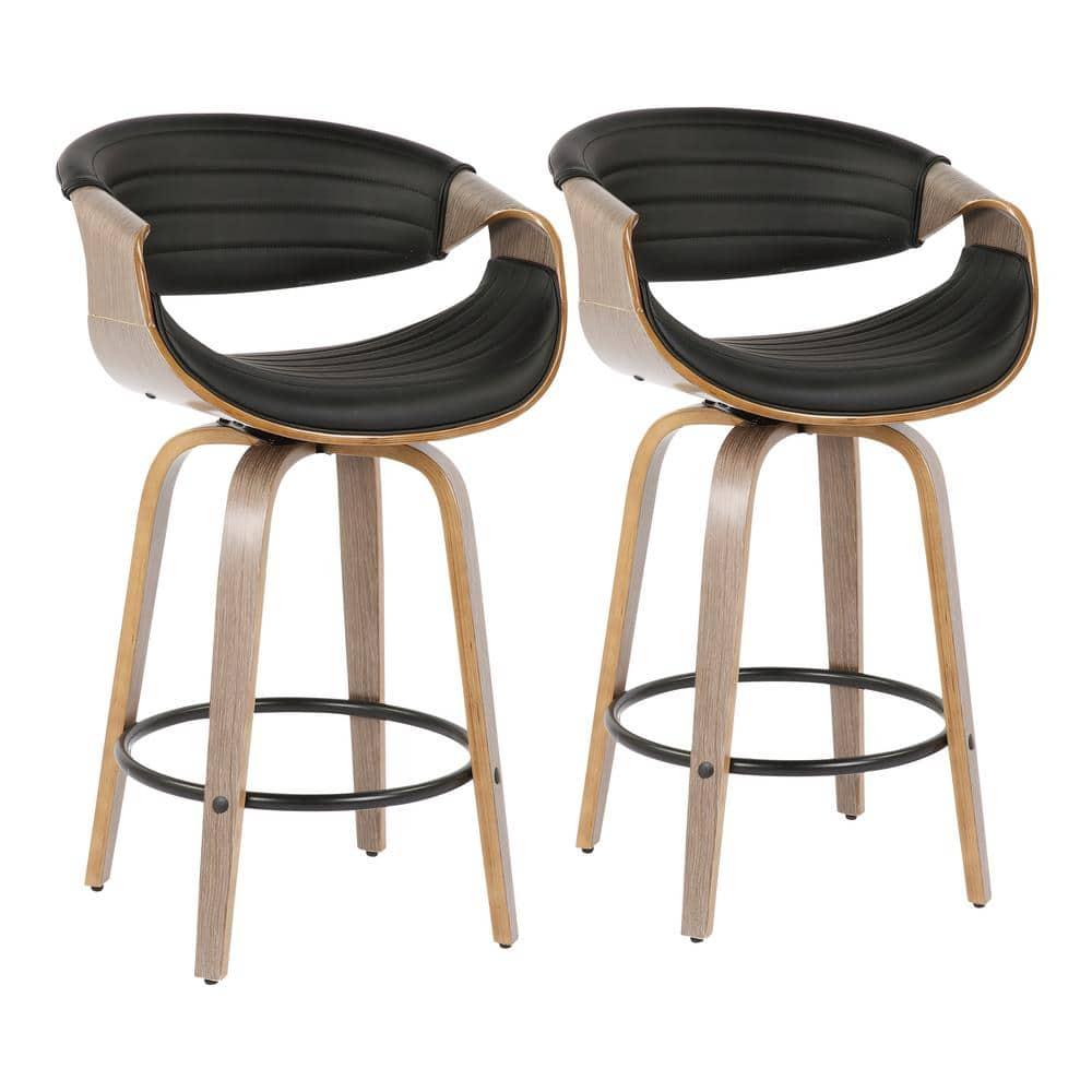 Set of 2 Symphony Upholstered Counter Height Barstools: Mid-Century, Tufted, Walnut Legs - Lumisource