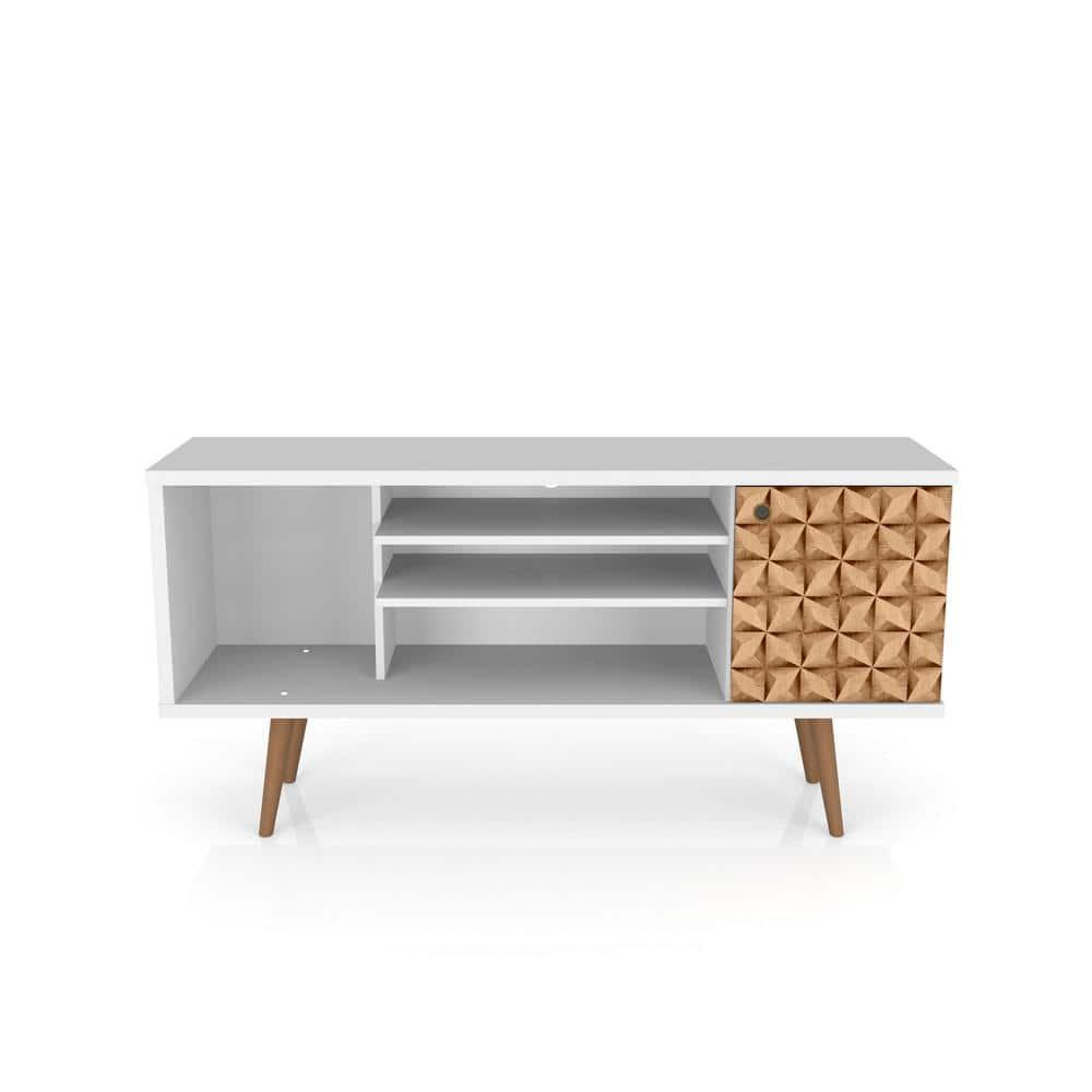 Liberty 53.14" Mid-Century Modern TV Stand with 5 Shelves and 1 Door  with Solid Wood Legs