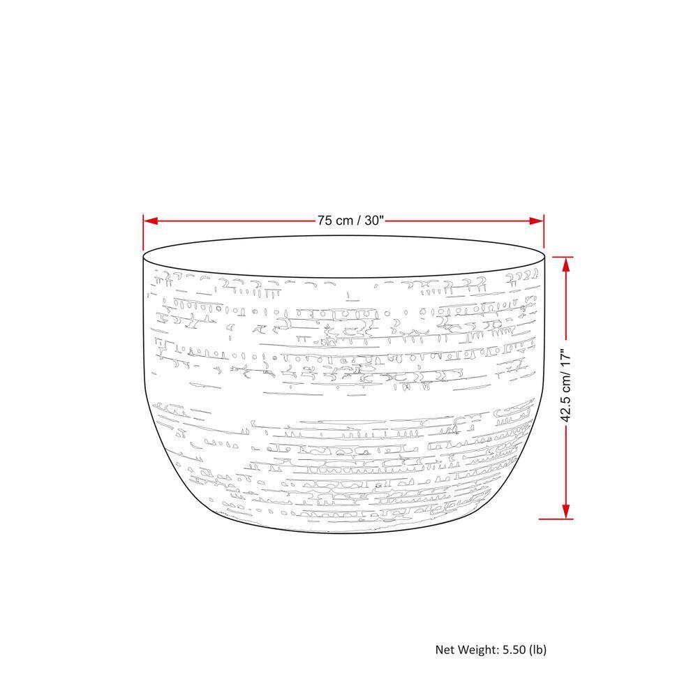 Simpli Home Johnsen 30"W Metal Boho Modern Round Coffee Table with Textured Detail, Assembled