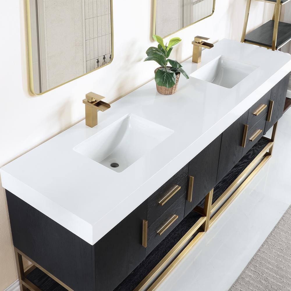 Altair Design Bianco 4-Drawer Composite Stone & Wood Vanity in Black Oak/White