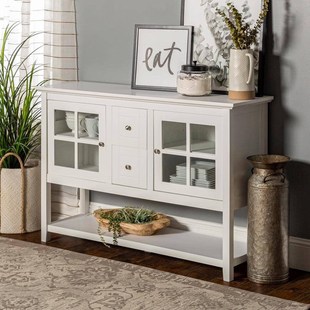 Walker Edison 52" Wood Console Table Buffet TV Stand for TV's up to 55" - White