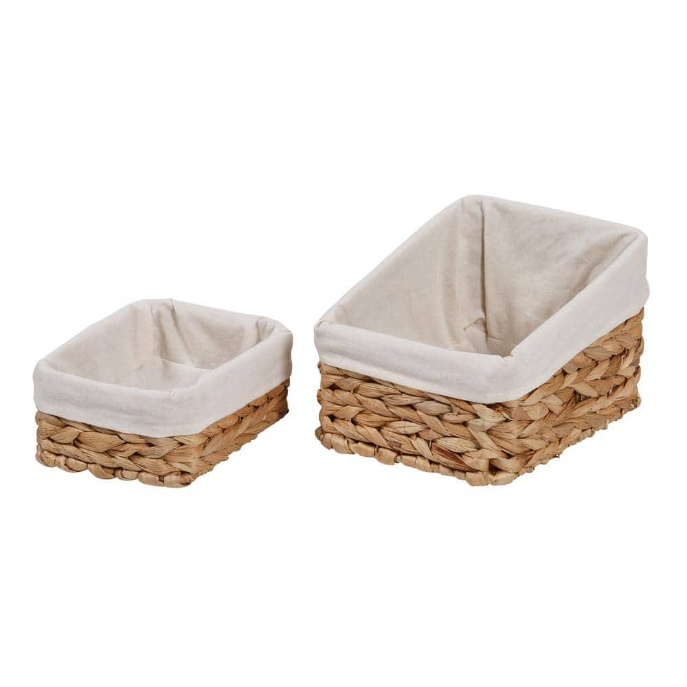 Honey-Can-Do Water Hyacinth Wicker Laundry Hamper and Bath Storage Basket Set of 7, Natural/White