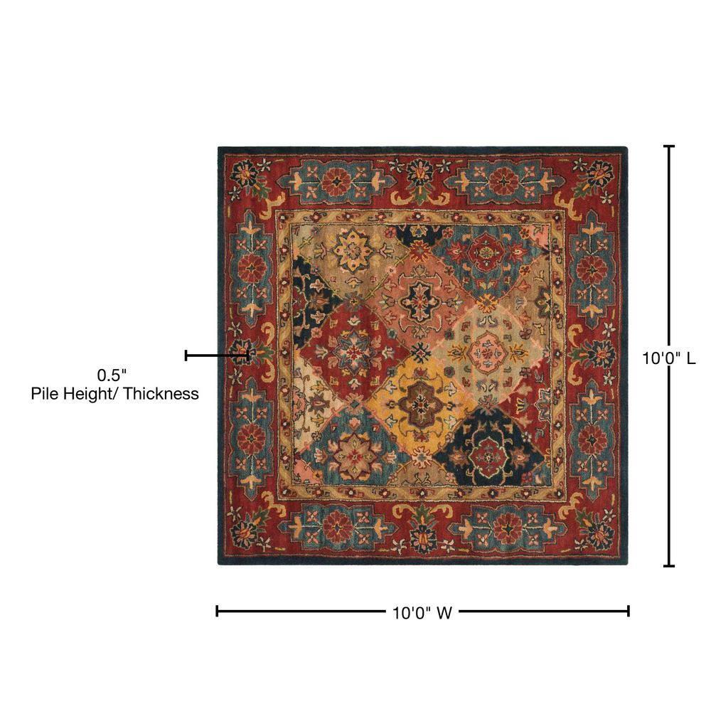 SAFAVIEH Heritage Trudi Traditional Wool Area Rug, Red/Multi, 10' x 10' Square