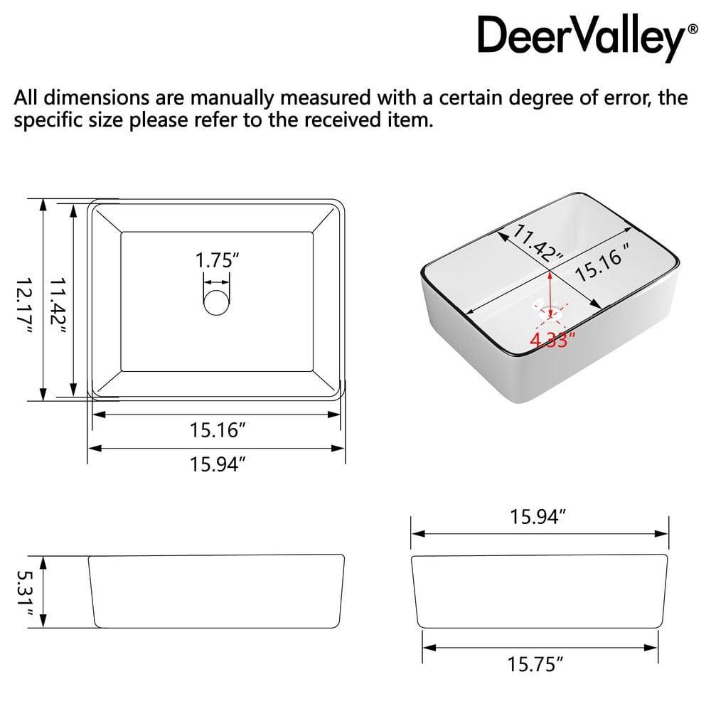 DeerValley DV-1V0317 Deervalley Liberty 16'' X 12'' Rectangular Vitreous China Vessel Bathroom Sink, White With Black Striped Edge