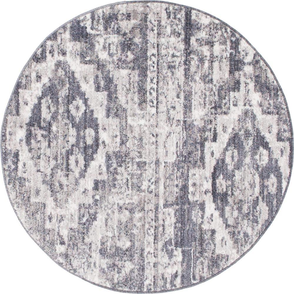 Unique Loom 3' 3 x 3' 3 Round Gray Basilica Malasana Area Rug