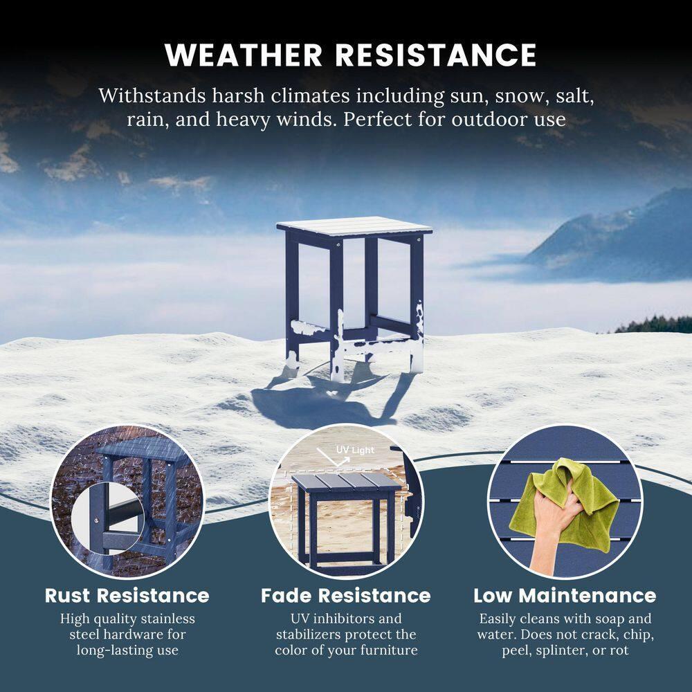 Polytrends  Laguna Hdpe All Weather Outdoor Patio Square Side Table Navy Blue