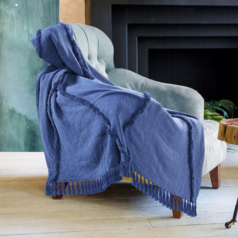Evette Rios Sierra Handmade Woven Solid Color Fringed 100% Cotton Throw Blanket