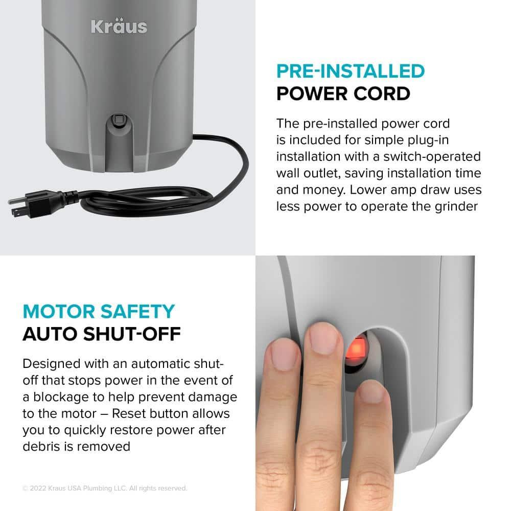 KRAUS WasteGuard Continuous Feed Motor Garbage Disposal with Power Cord and Universal Mount