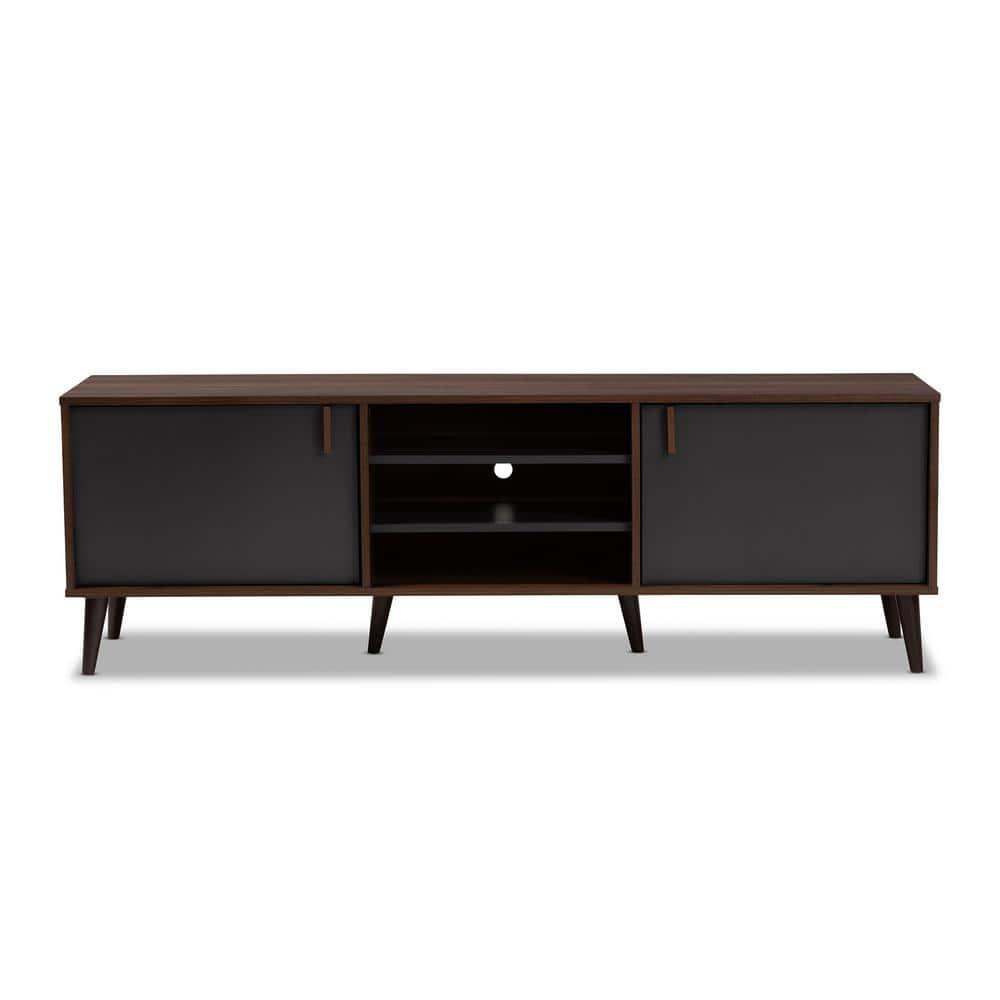 Samuel Finished TV Stand for TVs up to 55", Engineered Wood Walnut Brown/Dark Gray - Baxton Studio