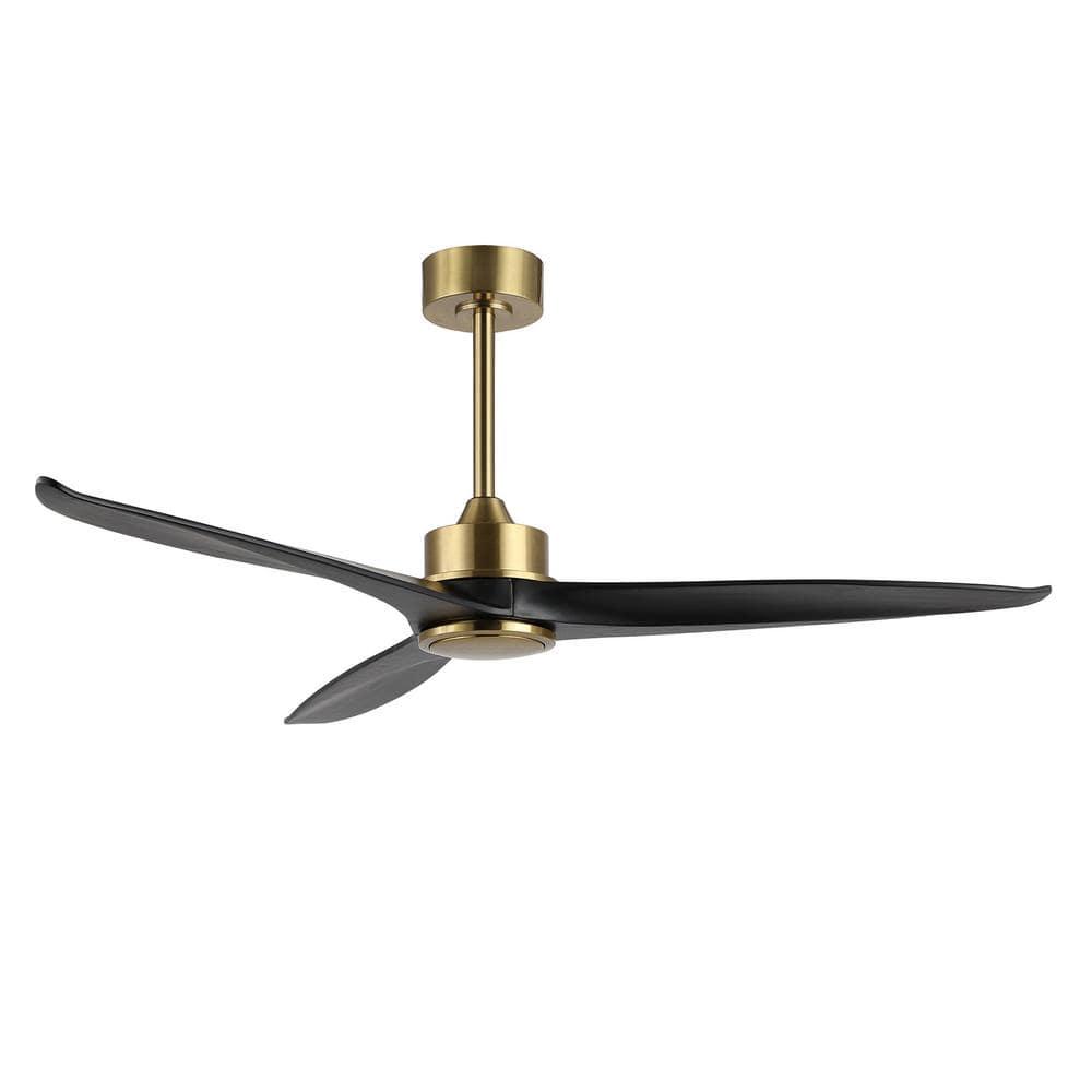 52" Solid Wood 3-Blade Propeller Ceiling Fan with Remote Control Gold/Black