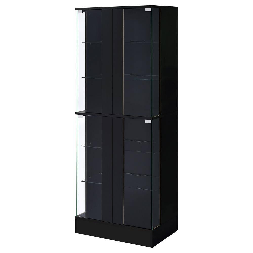 Coaster Cabra Modern Wood Curio Cabinet with Glass Shelves and LED Lighting Black High Gloss