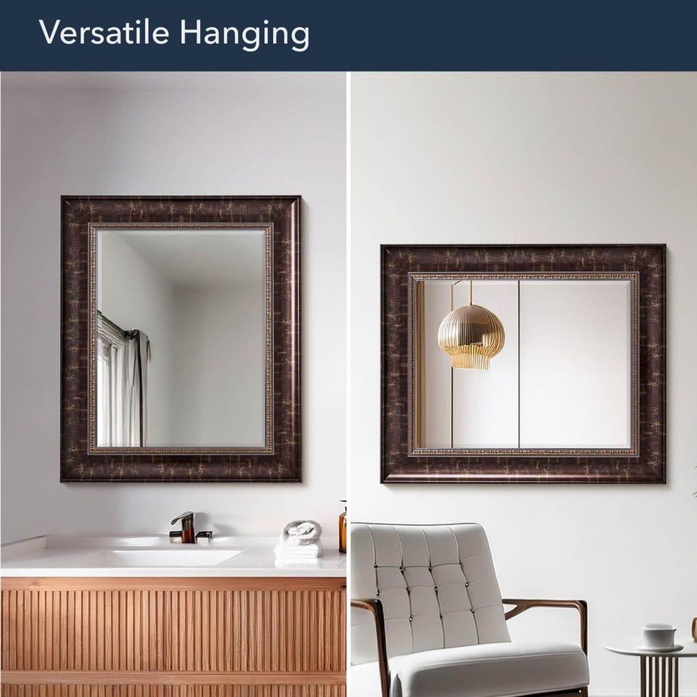 Head West Bronze Distressed Embossed Rectangular Framed Beveled Accent Wall Vanity Mirror - 30.5 x 36.5