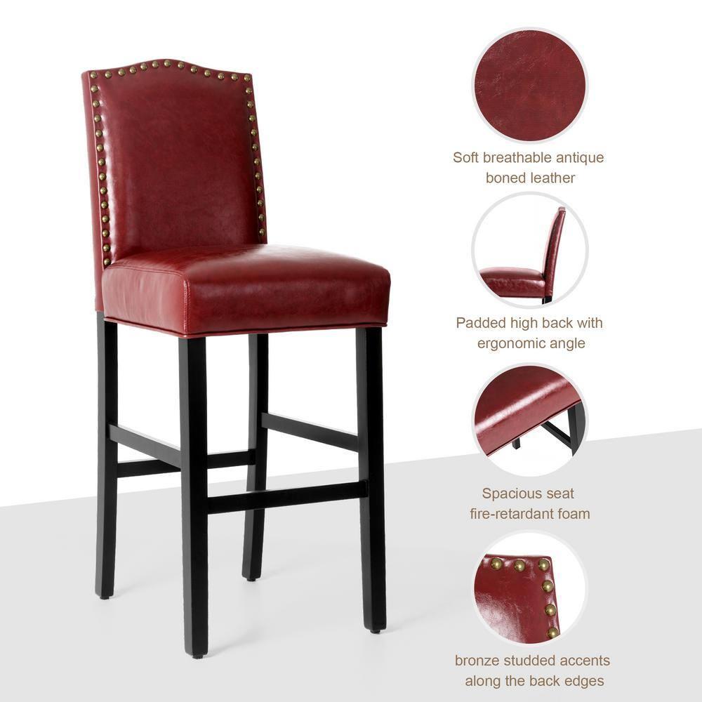 Set of 2 Upholstered PU Barstools with Studded Decor - Glitzhome