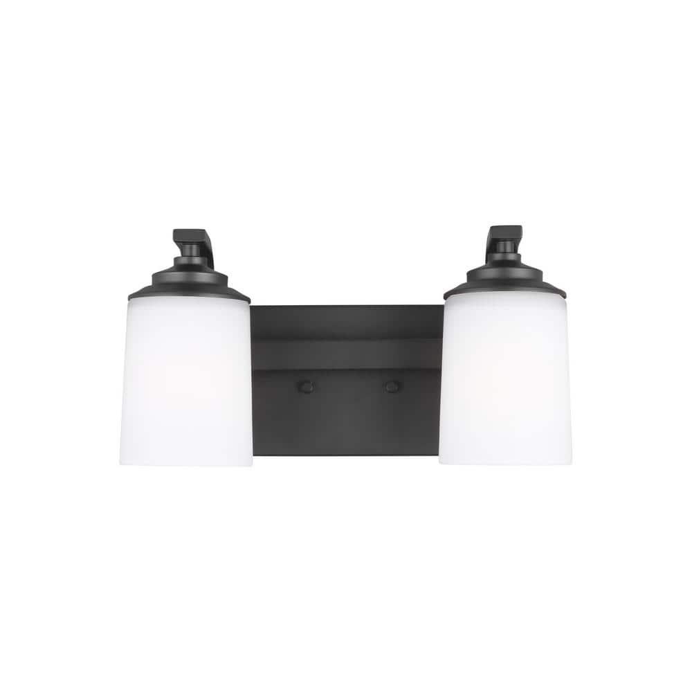 Midnight Black 2-Light Vanity Wall Sconce with Etched White Glass