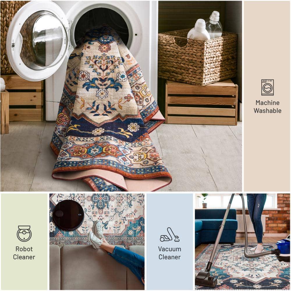 Ocean Medallion Navy 2 ft. x 3 ft. Machine Washable Traditional Indoor Area Rug