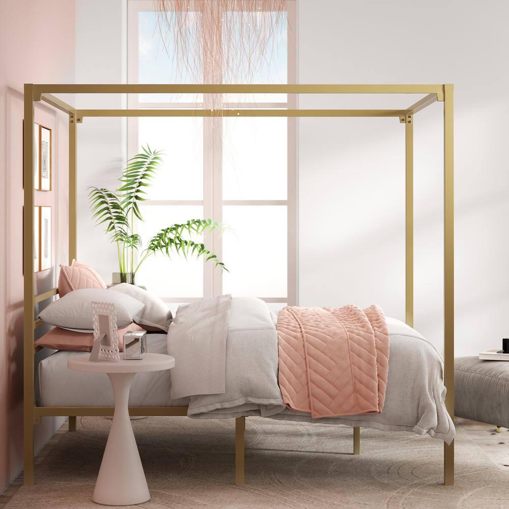 Zinus Patricia 72" Gold Metal Canopy Platform Bed Frame, Full