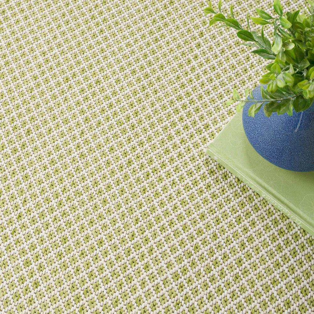 Nourison 4' x 4' Courtyard Modern Easy Care Flatweave Indoor Outdoor Square Rug Ivory Green
