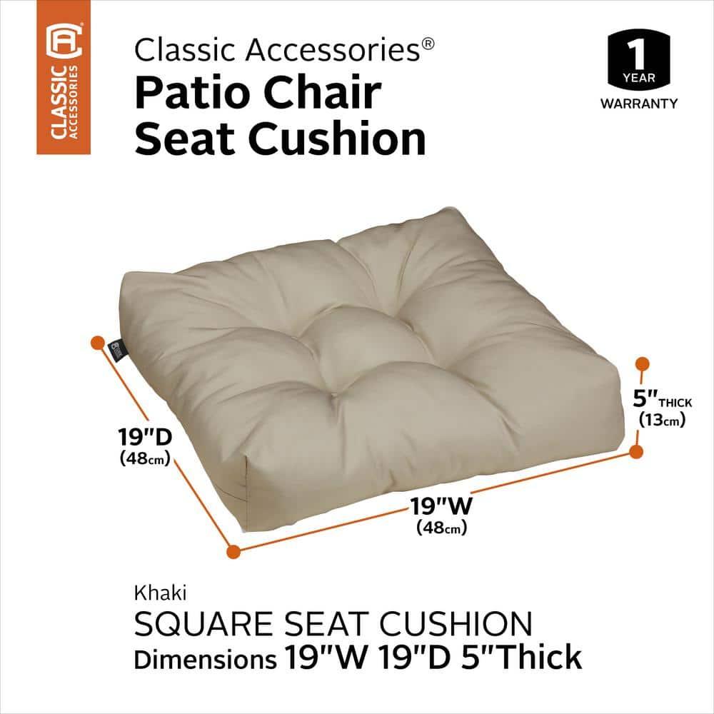 19"x19" 2pc Outdoor Seat Cushion Set Khaki - Classic Accessories: Water-Resistant, Tufted, Hand Washable