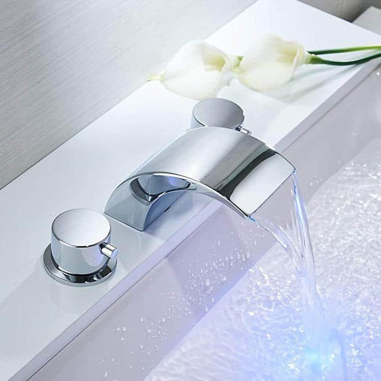 BWE 8 in. Widespread 2-Handle Bathroom Faucet With Led Light in Polished Chrome