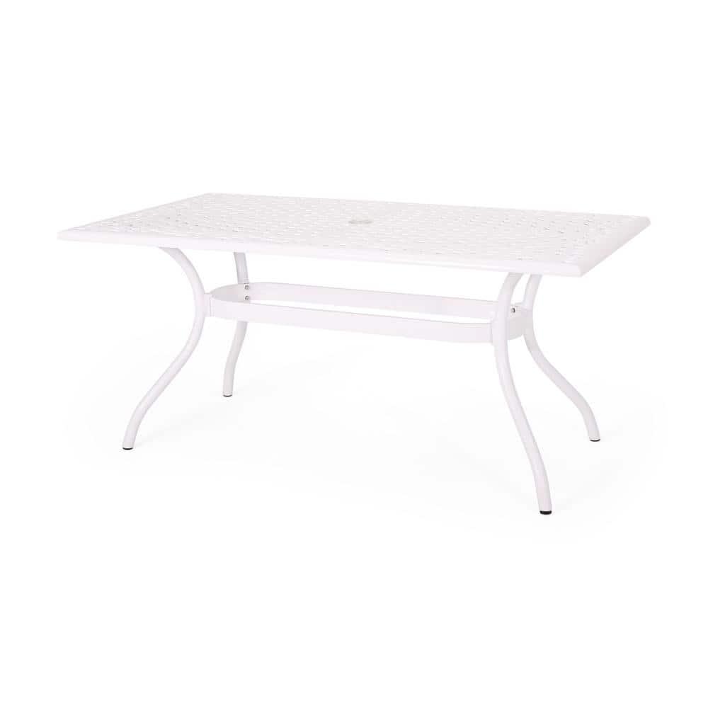 GDF Studio Honolulu Traditional Outdoor Aluminum Rectangular Dining Table, White