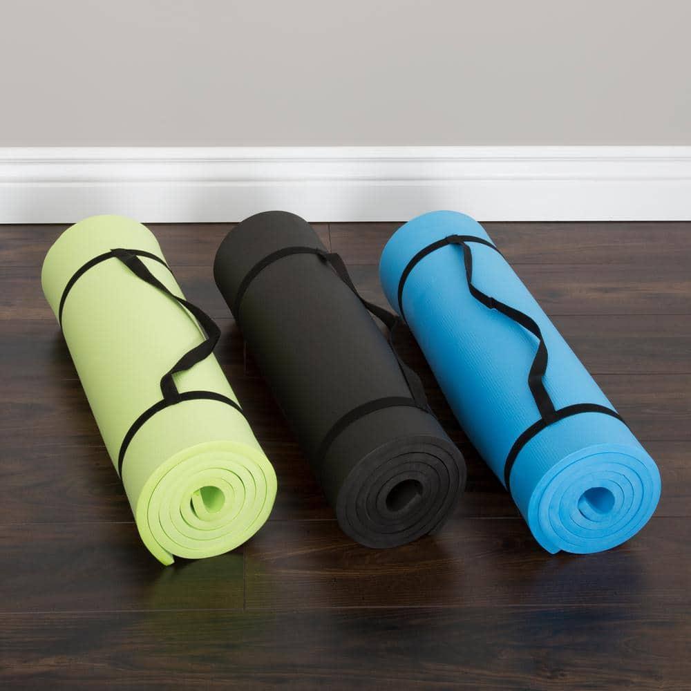 Thick Yoga Mat - Double Sided 1/2-Inch Workout Mat - 72x24-Inch Exercise Mat for Home Gym Fitness or Pilates with Carrying Strap by Wakeman (Green)