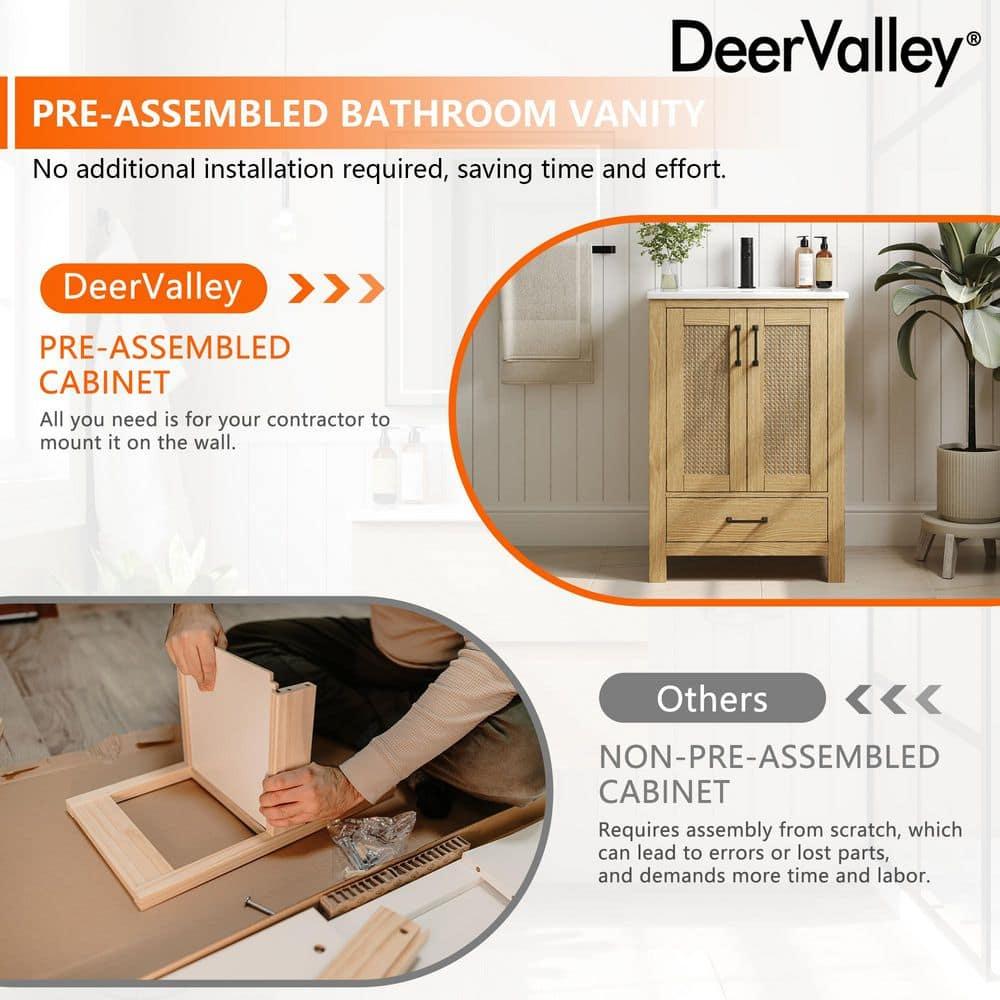 DeerValley Cove 24" Fully Assembled Single Bathroom Vanity with Ceramic Top, Soft-close Doors and Drawer