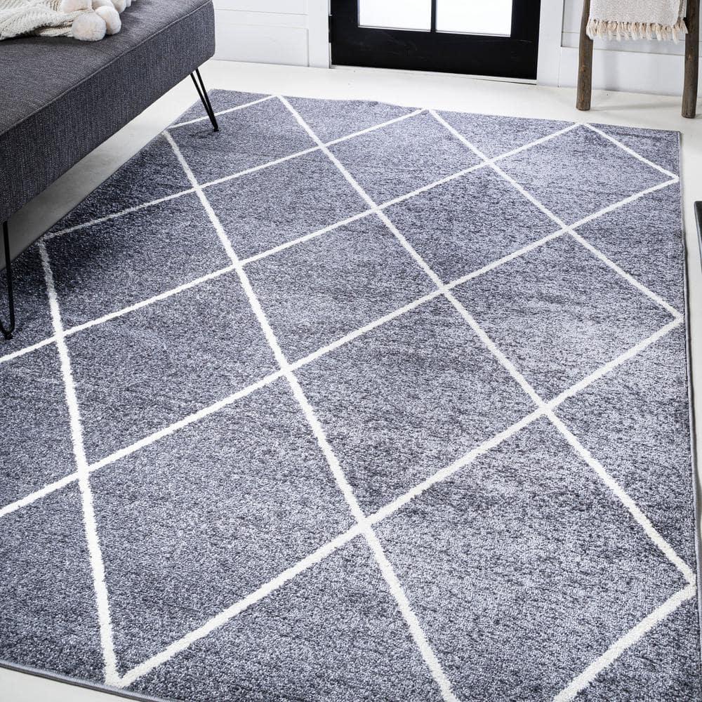 5'x8' Cole Minimalist Diamond Trellis Area Rug, Gray/White - JONATHAN Y