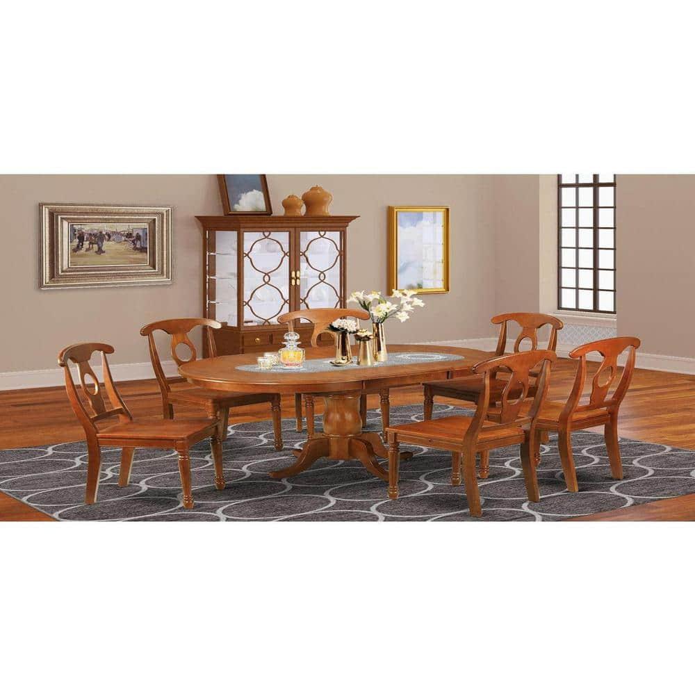 East West Furniture Portland 7-piece Wood Dining Table and Chair Set in Brown
