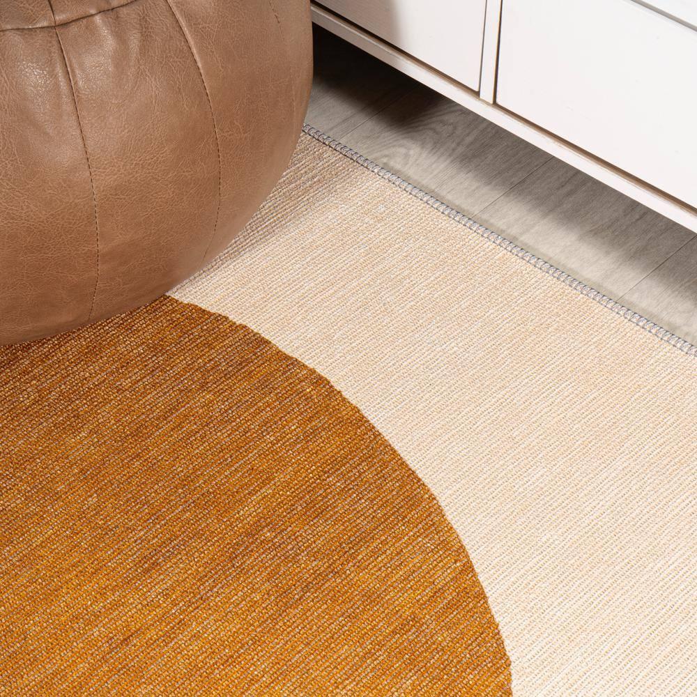 9' x 12' Cirkel Minimalist Geometric Dot Machine-Washable Area Rug, Cream/Rust - JONATHAN Y