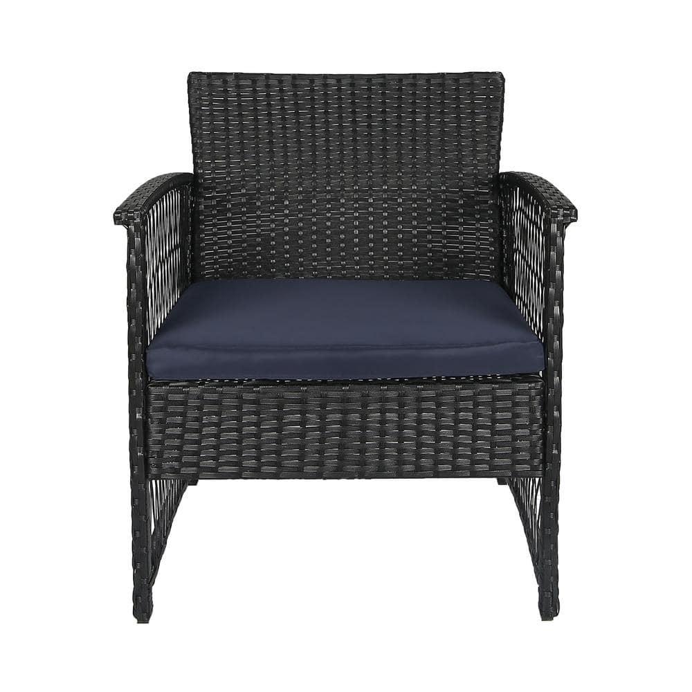 Costaelm Bistro Costa 3-Piece Patio Conversation Set Black PE Rattan Wicker, Black/Navy