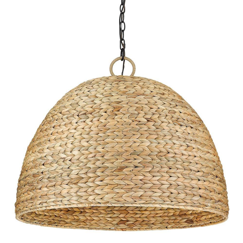 Golden Lighting Rue 8-Light Chandelier in Matte Black with Woven Sweet Grass