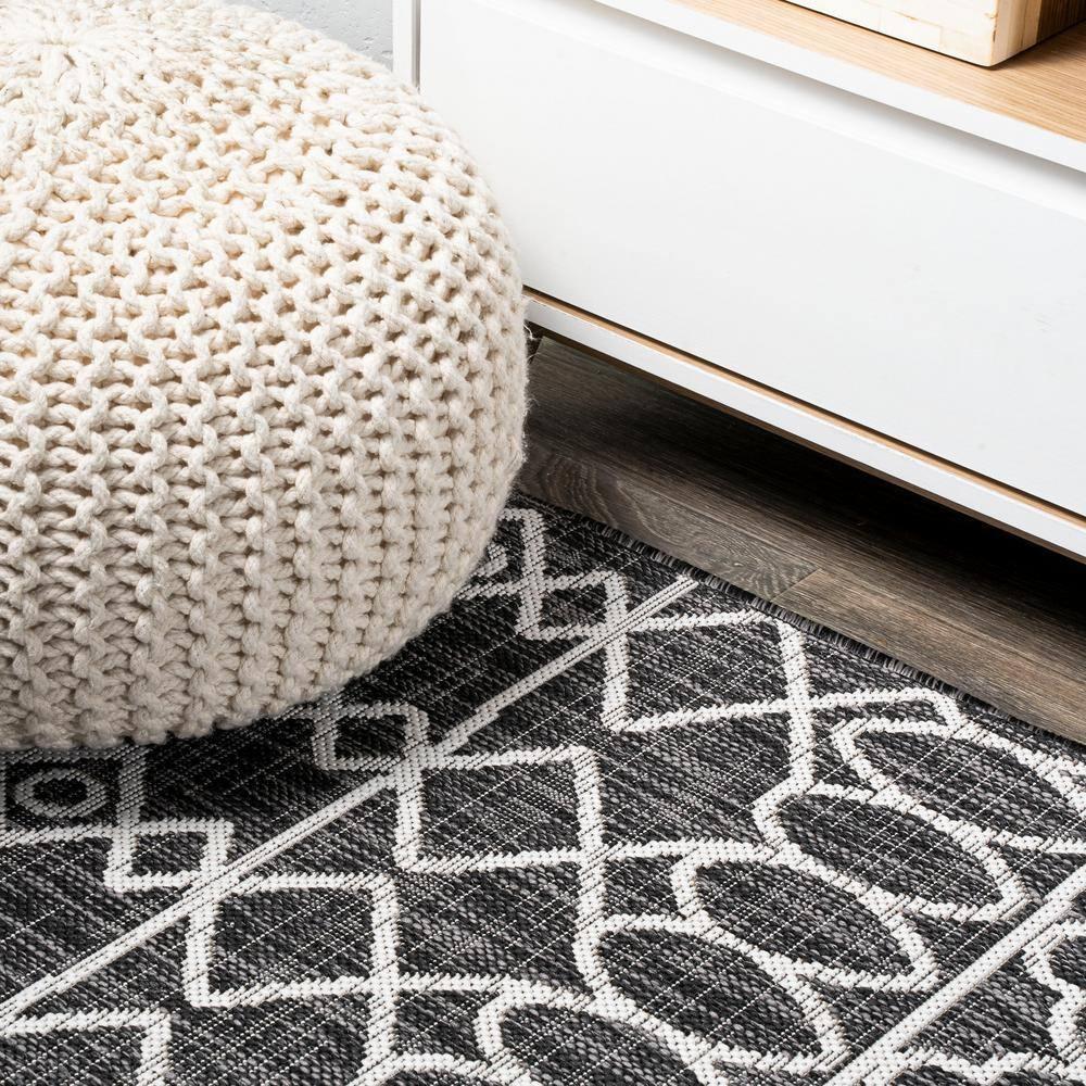 3'x5' Kafel Modern Bohemian Indoor/Outdoor Area Rug, Black/Ivory - JONATHAN Y
