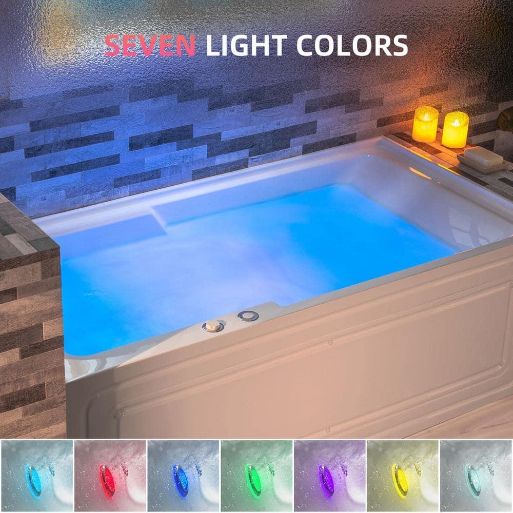 60" x 30" Whirlpool Heated Rectangular Alcove Acrylic Bathtub with Chrome/Matte Black Drain and Overflow