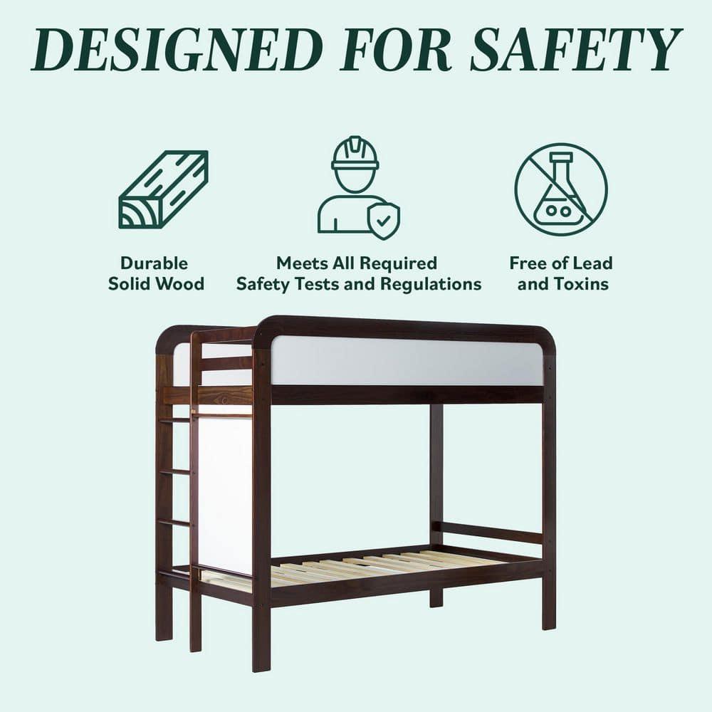 Walker Edison Contemporary Twin over Twin Wooden Bunk Bed with Ladder, Walnut