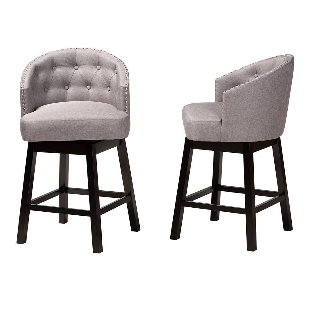 2pc Theron Fabric and Wood Swivel Counter Height Barstool Set Gray/Espresso Brown - Baxton Studio