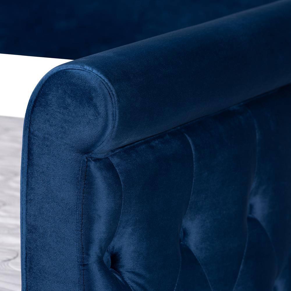 Baxton Studio Amaya Modern and Contemporary Navy Blue Velvet Fabric Upholstered Queen Size Daybed with Trundle