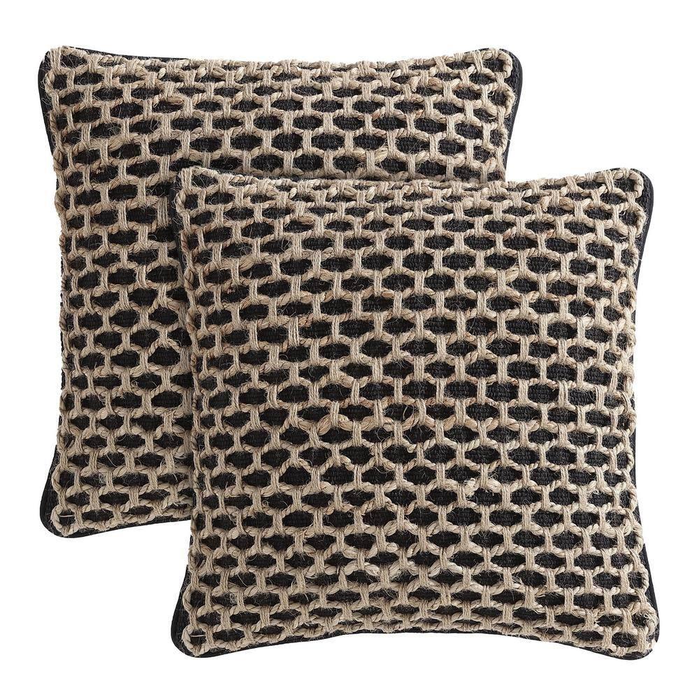 Boho Living Jada Decorative Pillow Collection Jute/Cotton Indoor Square Throw Pillow with & Insert (Set of 2)