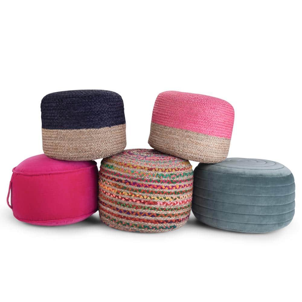 Simpli Home Margo 20"W Cotton and Jute Boho-style Pouf