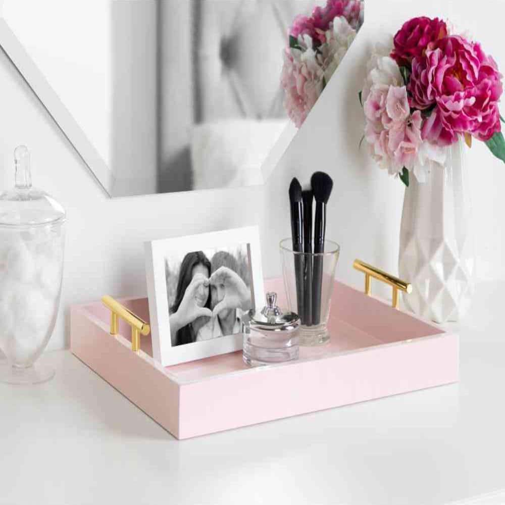 Kate and Laurel Lipton Tray, 16.5x12.25, Pink and Gold