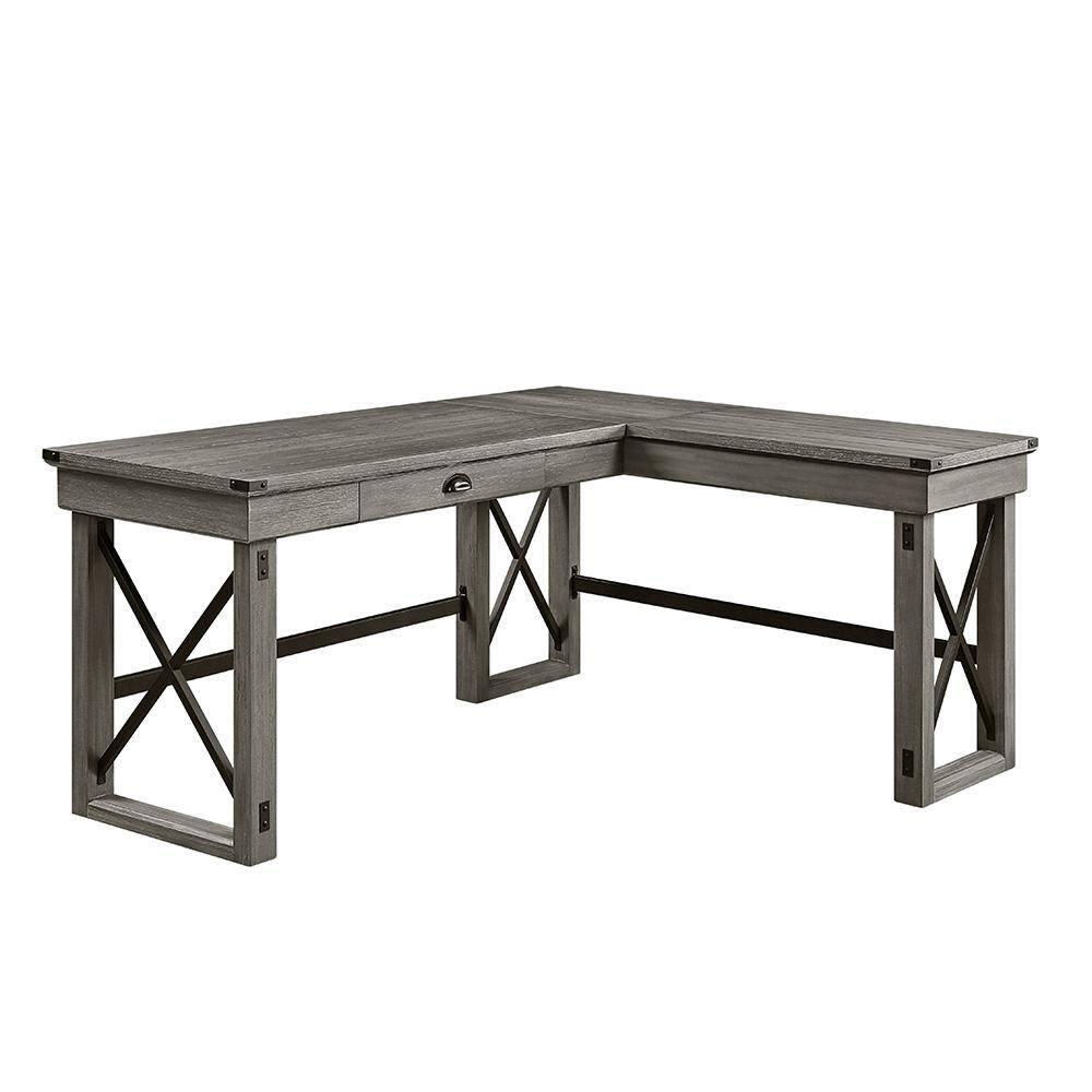 67" Talmar Writing Desk Weathered Finish Gray - Acme Furniture: L-Shaped, Lift-Top Storage, No Assembly Required