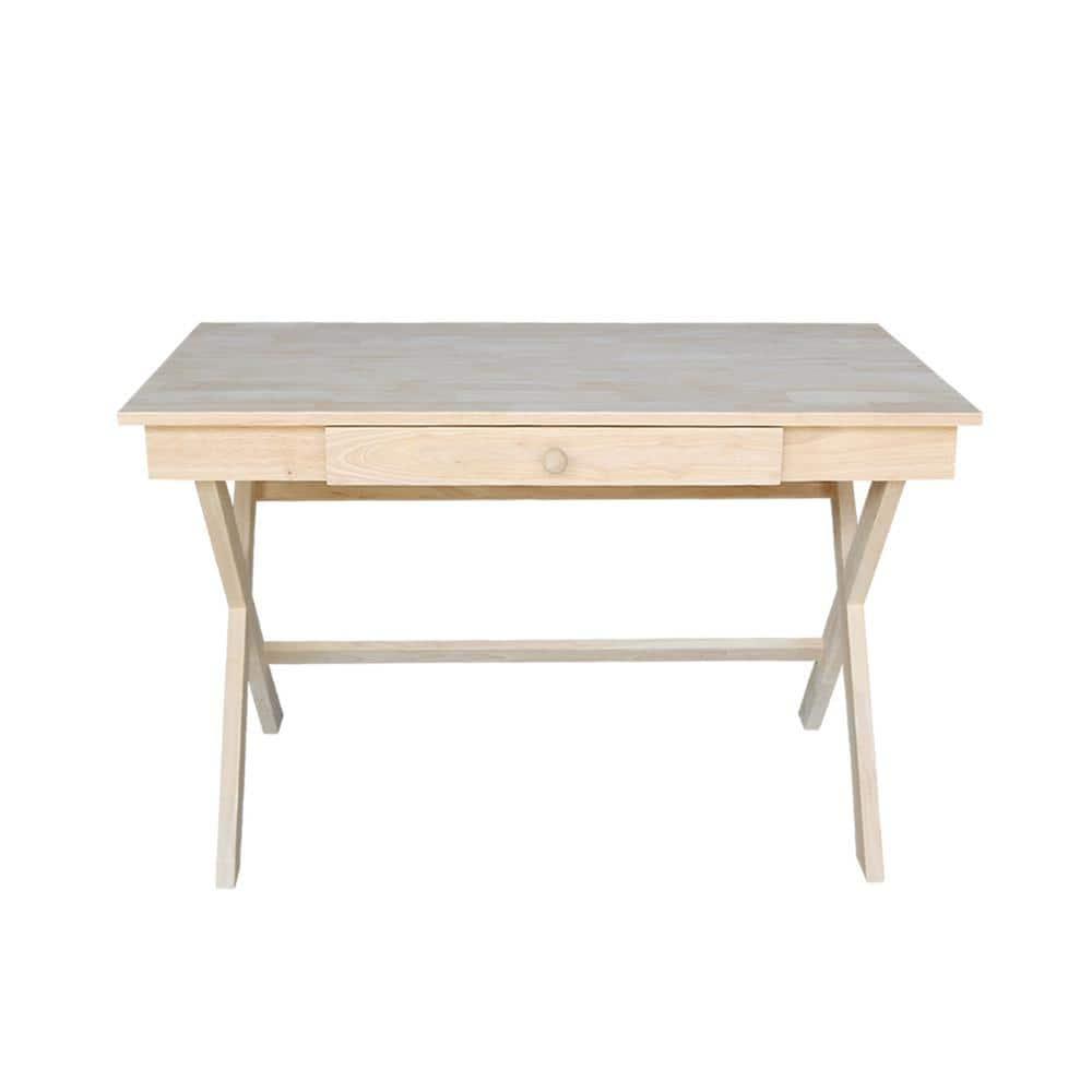 Cross Leg Desk Unfinished - International Concepts: Rubberwood Writing Desk with Drawer, Hardwood Frame