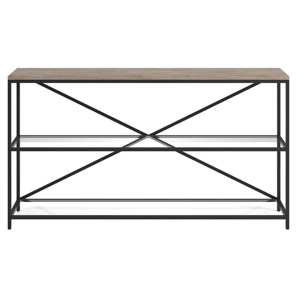 Evelyn&Zoe Fionn 55" Wide Rectangular Console Table, Blackened Bronze/Antiqued Gray Oak