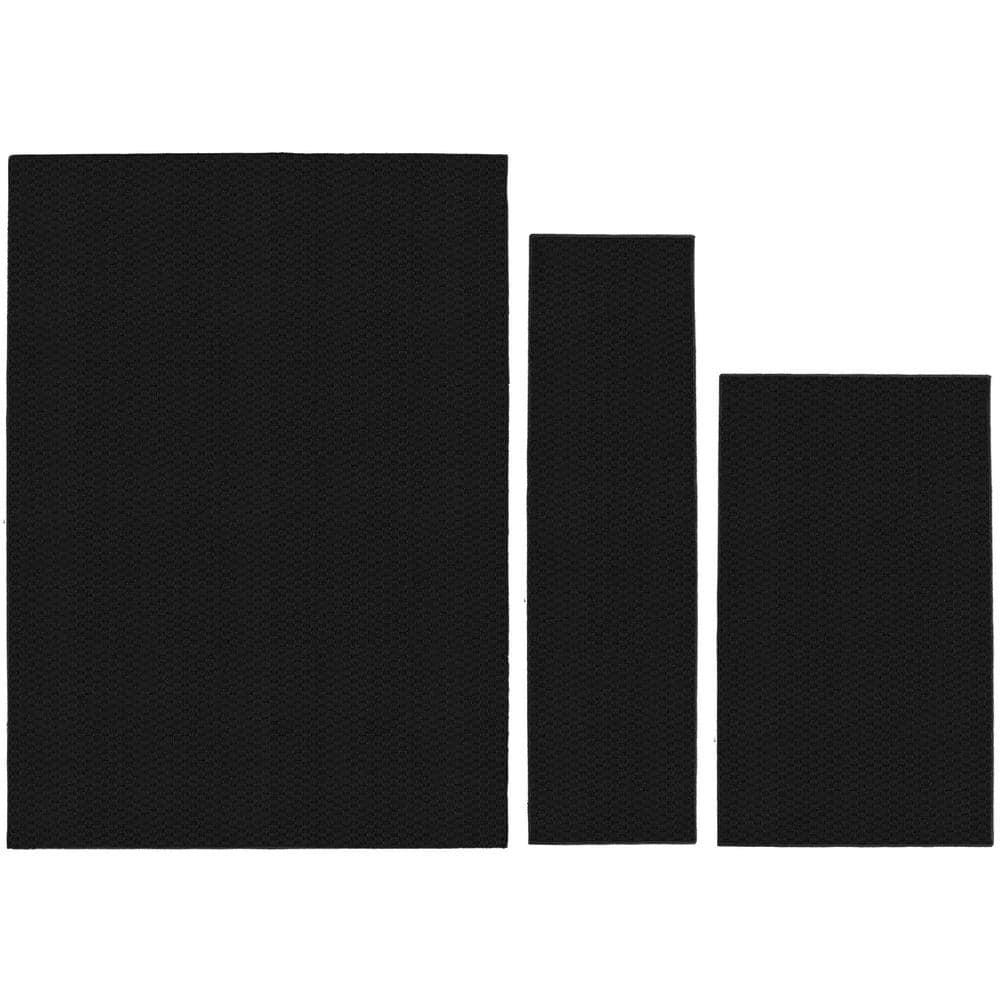 Garland Rug Town Square Polypropylene Indoor Rug Set, 3 Piece (2'x5',3'x4', 5'x7') Black