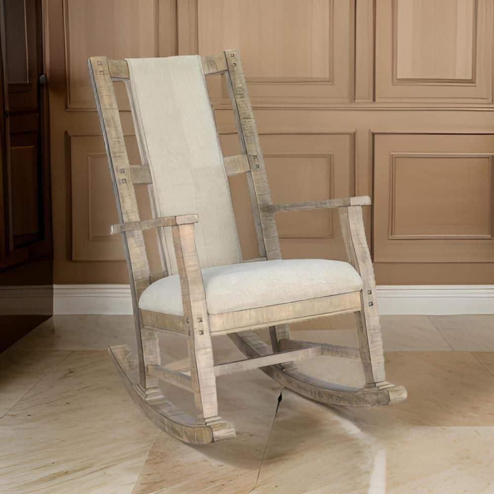 Rena Distressed Light Brown Mahogany Rocking Chair with Cushion