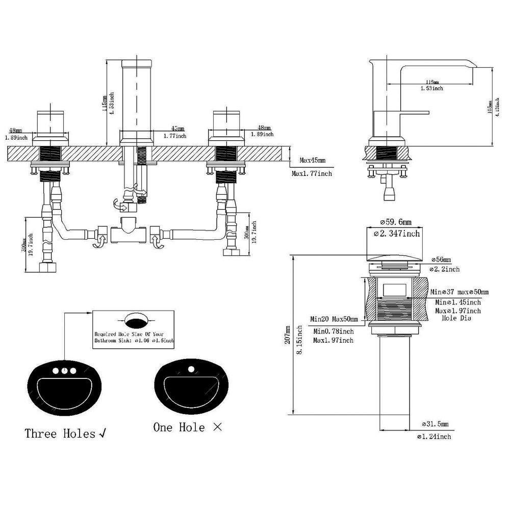 BWE 8 in. Waterfall Widespread 2-Handle Bathroom Faucet With Pop-up Drain Assembly in Spot Resist