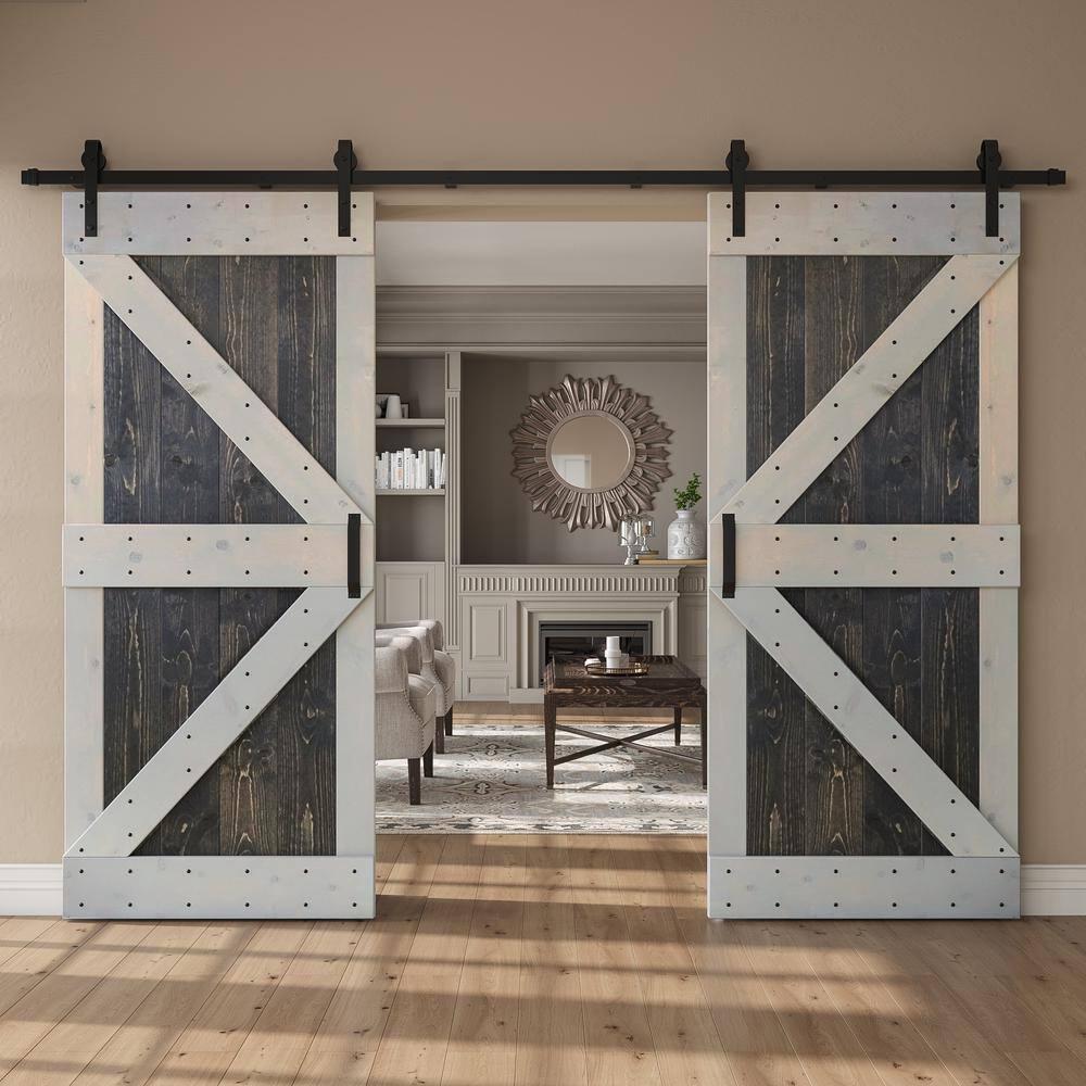 Paneled Wood K Series Double Barn Door with Installation Hardware Kit