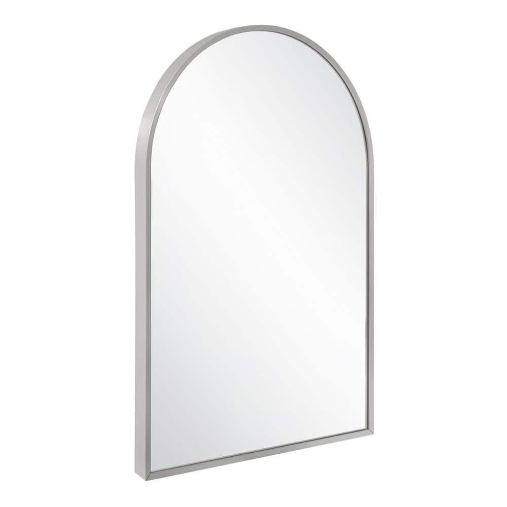 Maeve Arched Wall Accent Mirror – 36-Inch H X 24-Inch L, Modern Metal Framed – Living Room, Bedroom, Bathroom Vanity Mirror – Silver – Design House, 596726-SLV