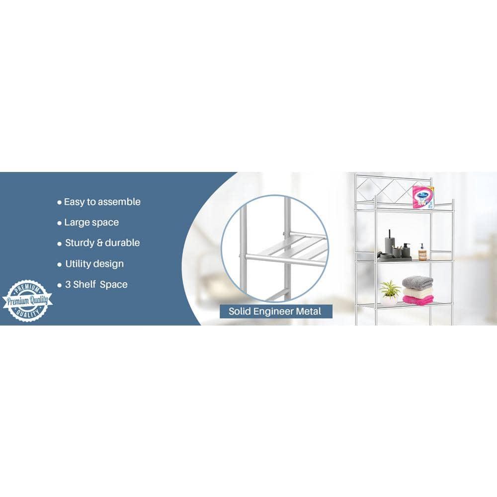 Metal Over The Toilet Space Saver and Organizer White - J&V TEXTILES: Powder-Coated Stainless Steel, 3 Fixed Shelves